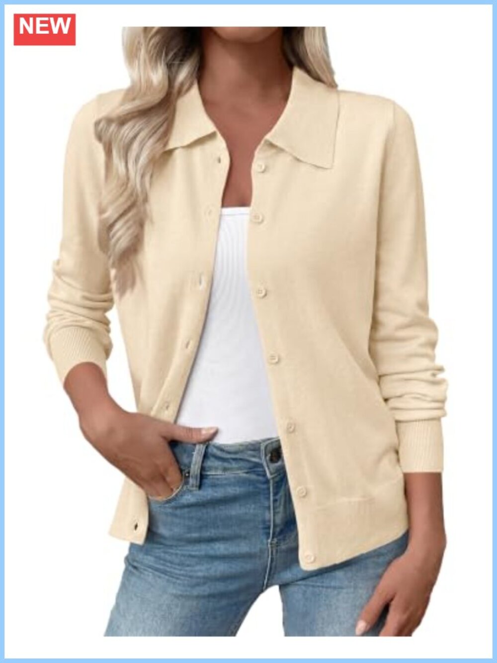 Womens Collared Button Down Open Front Knit Cardigan Sweater for Dresses